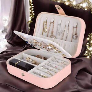 🆕Chic & Secure Pink PU Leather Jewelry Organizer | Multi-Layer Storage Box